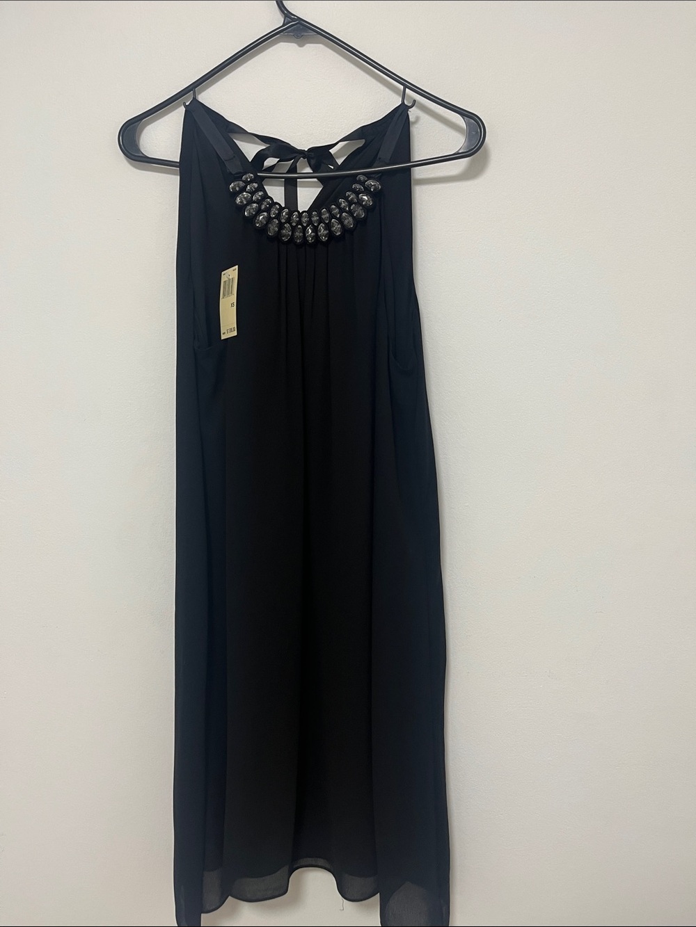 Max Studio Black Beaded Halter Mini Dress